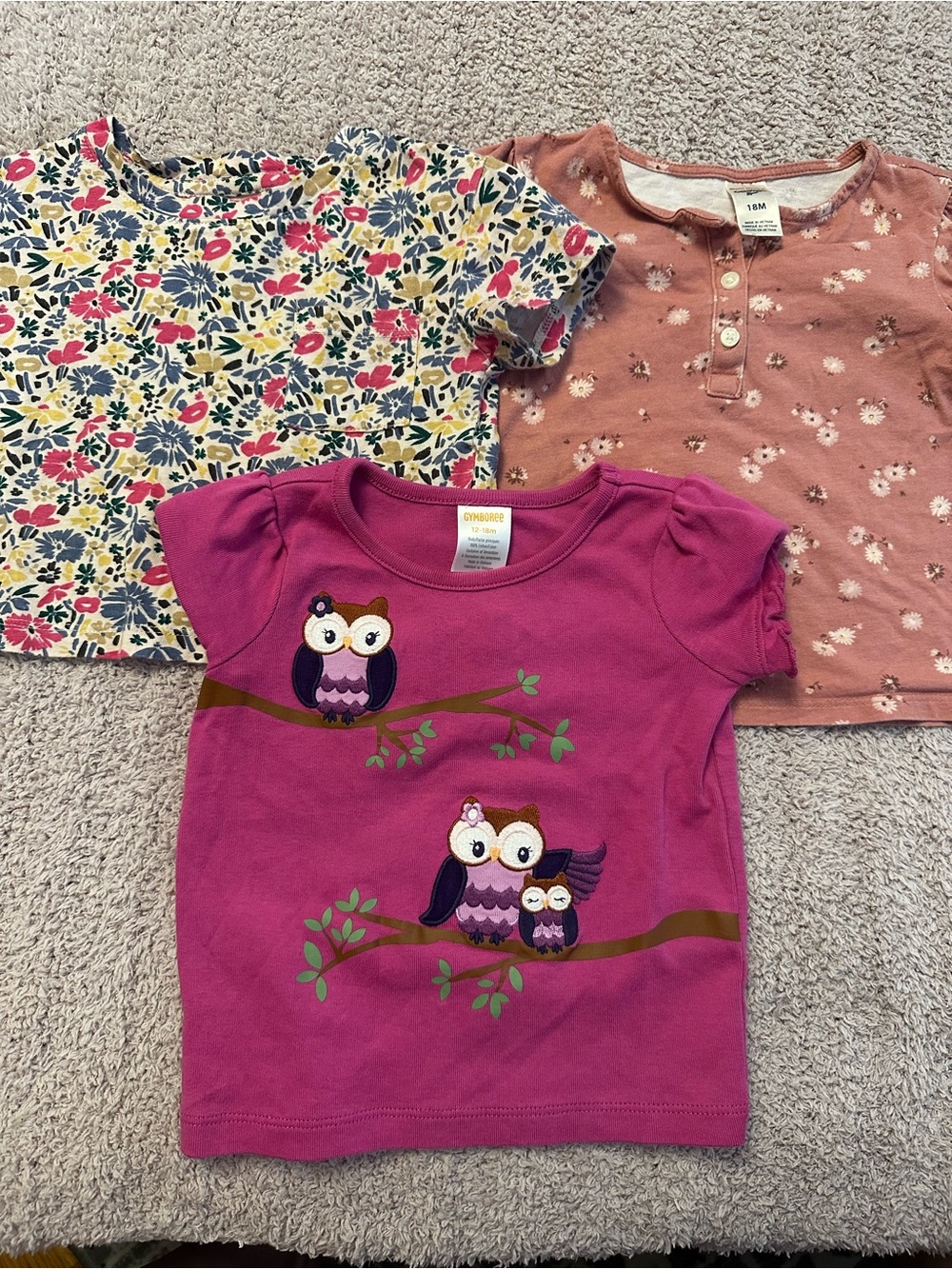 🌸 Girls 12-18M Floral Owl Tee Bundle • GAP Gymboree OshKosh 🦉